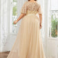 Plus Size Women's Embroidery Evening Dresses with Short Sleeve