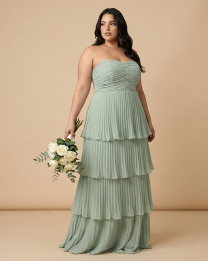 Chantarae Romantic Plus Size A Line Bridesmaid Dress with Sweetheart Neckline and Ruffles -N0369