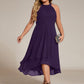 Flowy Plus Size Halter Neck Chiffon Midi Wedding Guest Dress
