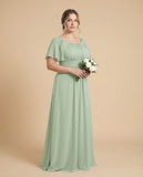 Petaline Elegant Chiffon A-Line Bridesmaid Gown with Short Sleeves N0324