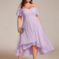 Plus Size Cold Shoulder Sweetheart Necklin Chiffon Midi Wedding Guest Dress