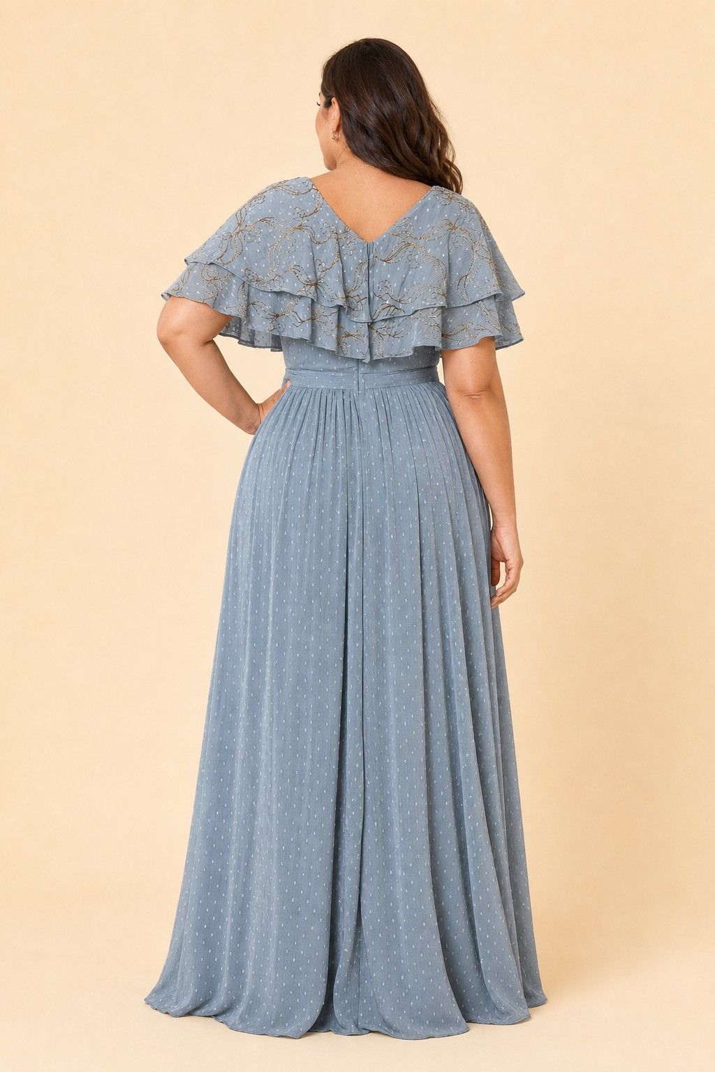 Plus Size Embroidered Polka Dot Ruffle A-Line Bridesmaid Dress