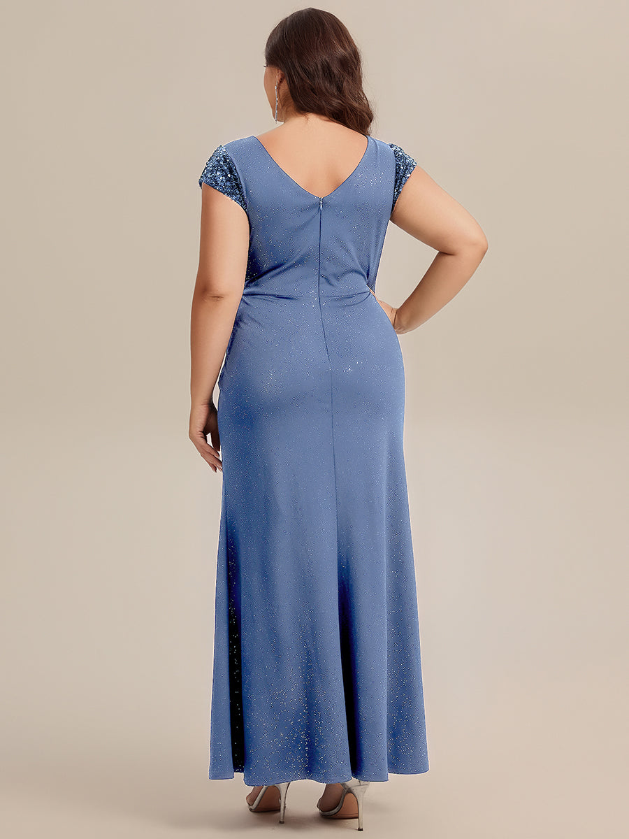 Plus Size Knotted Knit Cap Sleeve Maxi Glitter Evening Dress