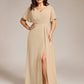 Plus Size High Slit V-Neck Empire Waist Chiffon Bridesmaid Dress