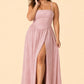 Plus Size Floral Burnout Bridesmaid Dress with Removable Straps and Lace Up Back