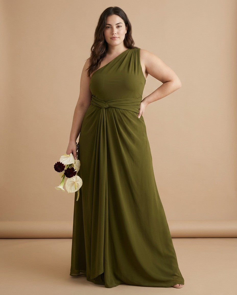 Whisperfall Plus Size Sculpting Panel One Shoulder Bridesmaid Dress - N0321