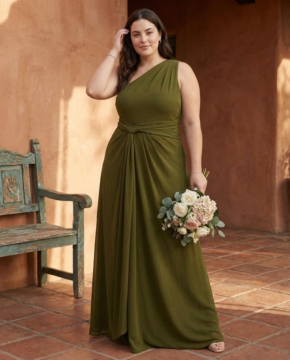 Whisperfall Plus Size Sculpting Panel One Shoulder Bridesmaid Dress - N0321