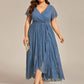 Plus Size Short Sleeve Ruffled V-Neck A-Line Lace Wedding Guest Dress