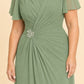 Plus Size A-Line Mother of the Bride Dress with Pleated Chiffon Flutter Sleeves