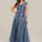 Plus Size V-Neck Sequin High Stretch Cap Sleeve Tulle Formal Dress