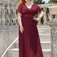Plus Size Empire Waist V Back Bridesmaid Dress with Short Sleeves