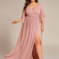 Plus Size Half Sleeve Pleated A-Line V-Neck Chiffon Bridesmaid Dress
