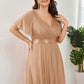 Plus Size V Neck Ribbon Waist Formal Evening Dress With Sleeves