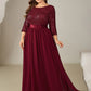 Plus Size  Sequin 3/4 Sleeves Evening Dress