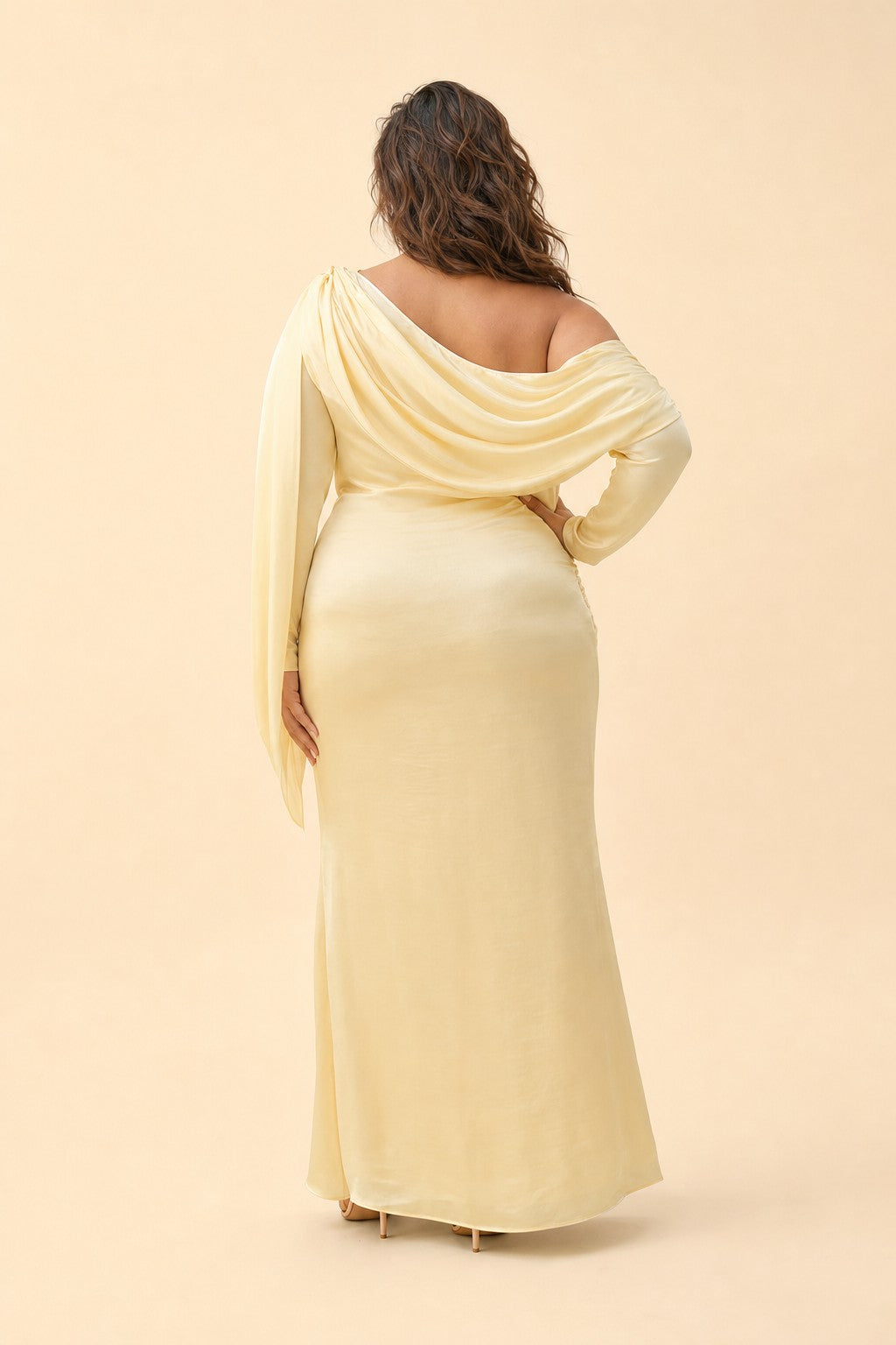 Romantic Bridesmaid Dress with One Shoulder Sleeve and Tie Accent