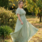 Petaline Elegant Chiffon A-Line Bridesmaid Gown with Short Sleeves N0324