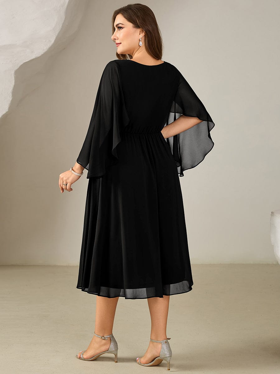 Plus Size Deep V-Neck Chiffon Wedding Guest Dress