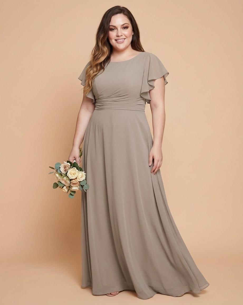 Avenleigh Plus Size Classic A-Line Chiffon Bridesmaid Dress Floor Length for Wedding - N0329