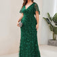 Fashion Plus Size V Neck Mermaid Sequin & Tulle Evening Dress