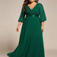 Plus Size Empire Waist Pleated Chiffon Long Sleeves Formal Evening Dress