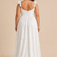 Plus Size A-Line Bridesmaid Dress with Floral Burnout Fabric Ruched Bodice and Slit Detail