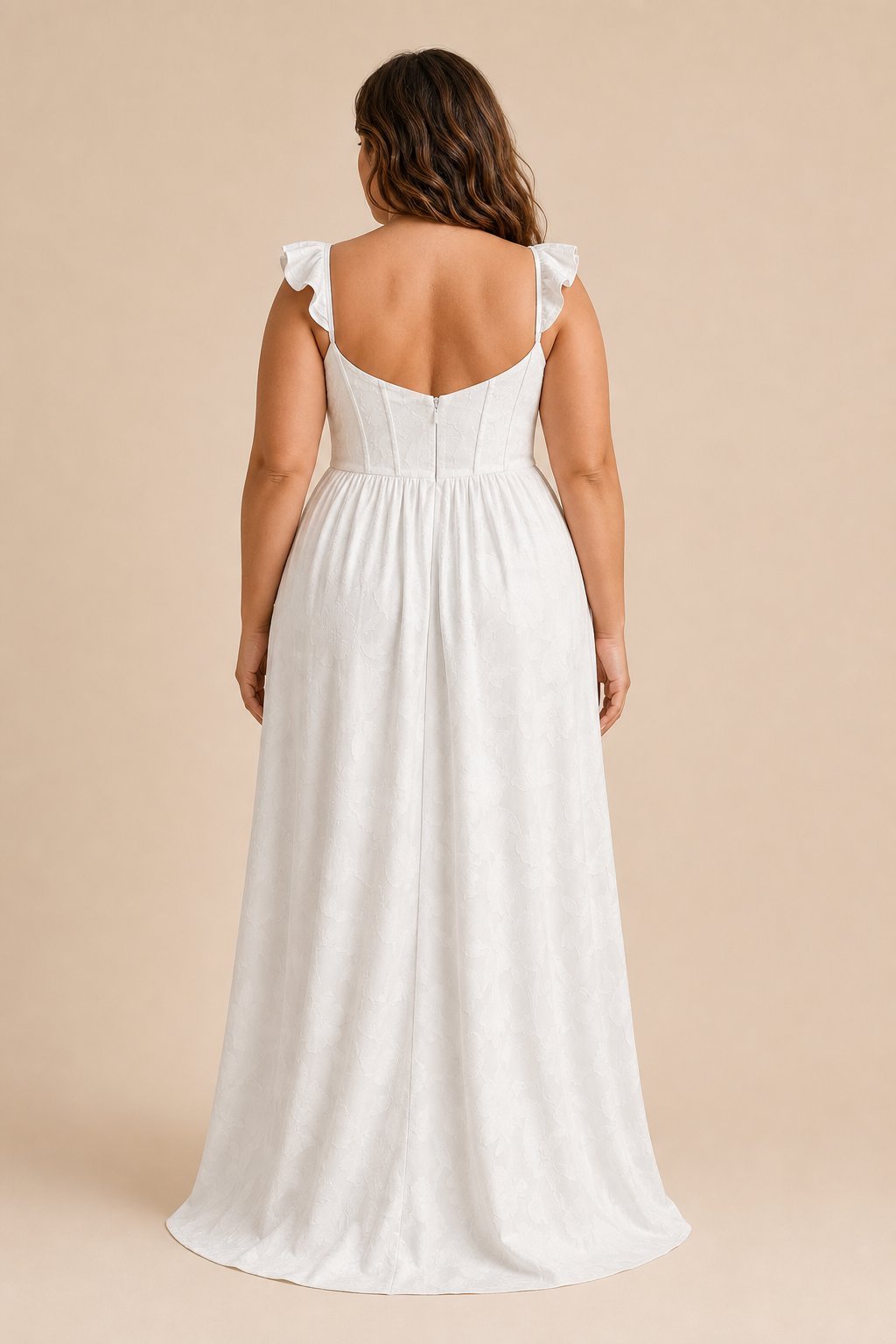 Plus Size A-Line Bridesmaid Dress with Floral Burnout Fabric Ruched Bodice and Slit Detail