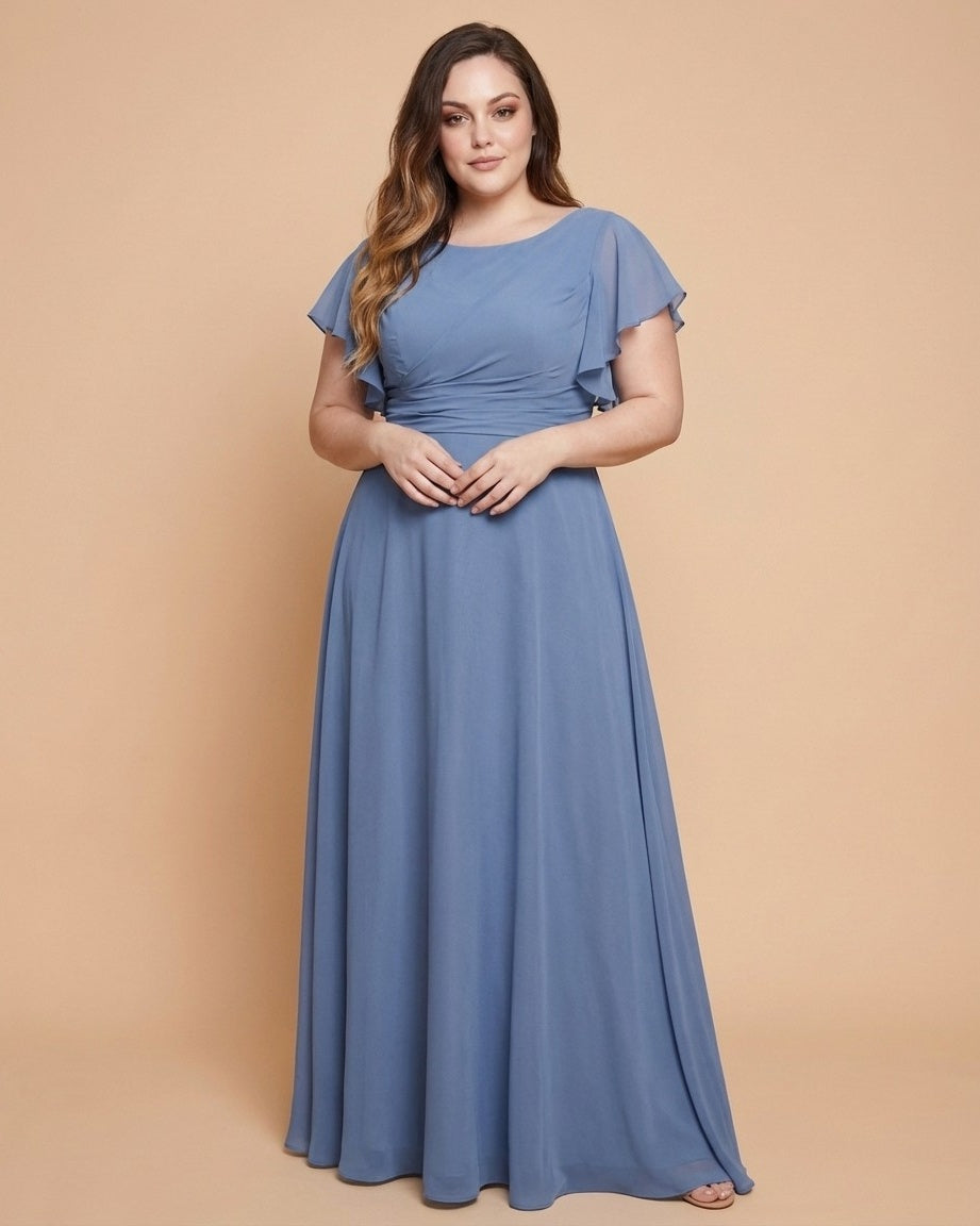 Avenleigh Plus Size Romantic A-Line Chiffon Bridesmaid Dress for Formal Wedding Events - N0336