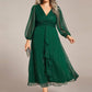 Plus Size Twist Knot Louts Leaf Long Sleeve A-Line Evening Dress