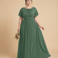 Petaline Elegant Chiffon A-Line Bridesmaid Gown with Short Sleeves N0324