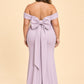 Plus Size Off Shoulder Ruched Bridesmaid Dress with Statement Back Bow