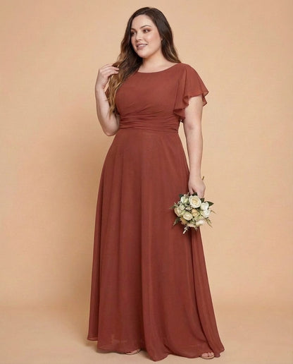 Avenleigh Timeless Chiffon A-Line Plus Size Bridesmaid Dress Ruched Waist - N0331