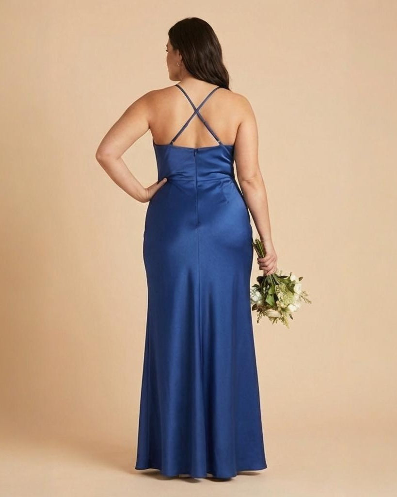 Silvarelle Romantic Plus Size Sheath Satin Bridesmaid Dress with Smooth Finish for Wedding - N0358