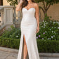 Plus Size Strapless Bridesmaid Dress with Cutout Back Bow and Slit