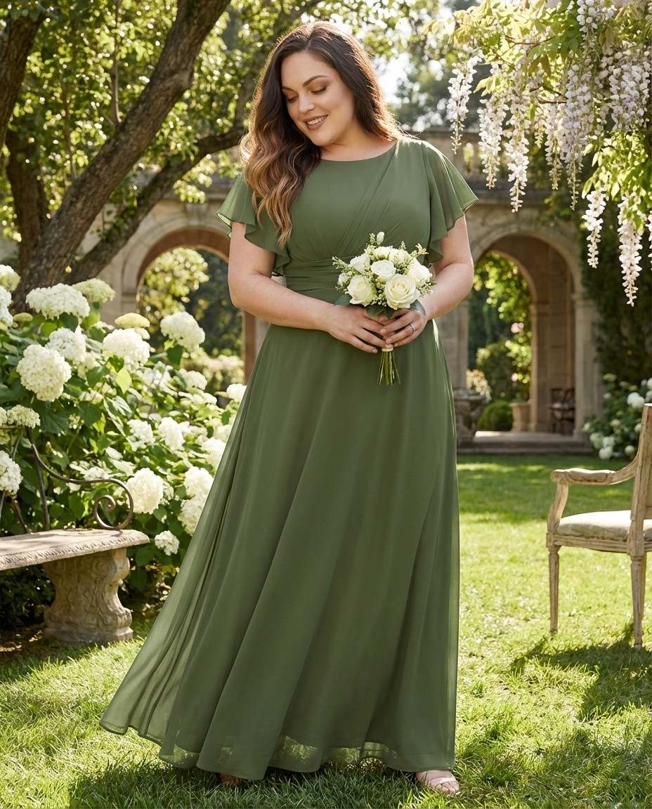 Avenleigh Graceful Plus Size Chiffon A-Line Bridesmaid Gown with Flowing Skirt - N0332