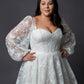 Lace bodice wedding dress with lace balloon sleeves full circular skirt