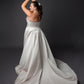 Ruched bustline wedding dress with lace details on bodice
