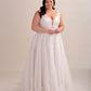 Lace and Tulle A-Line Wedding Gown with Lace Appliqué and Deep Plunge