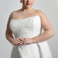 Cat-eye neckline A-line dress with side pleat trailing 3D lace