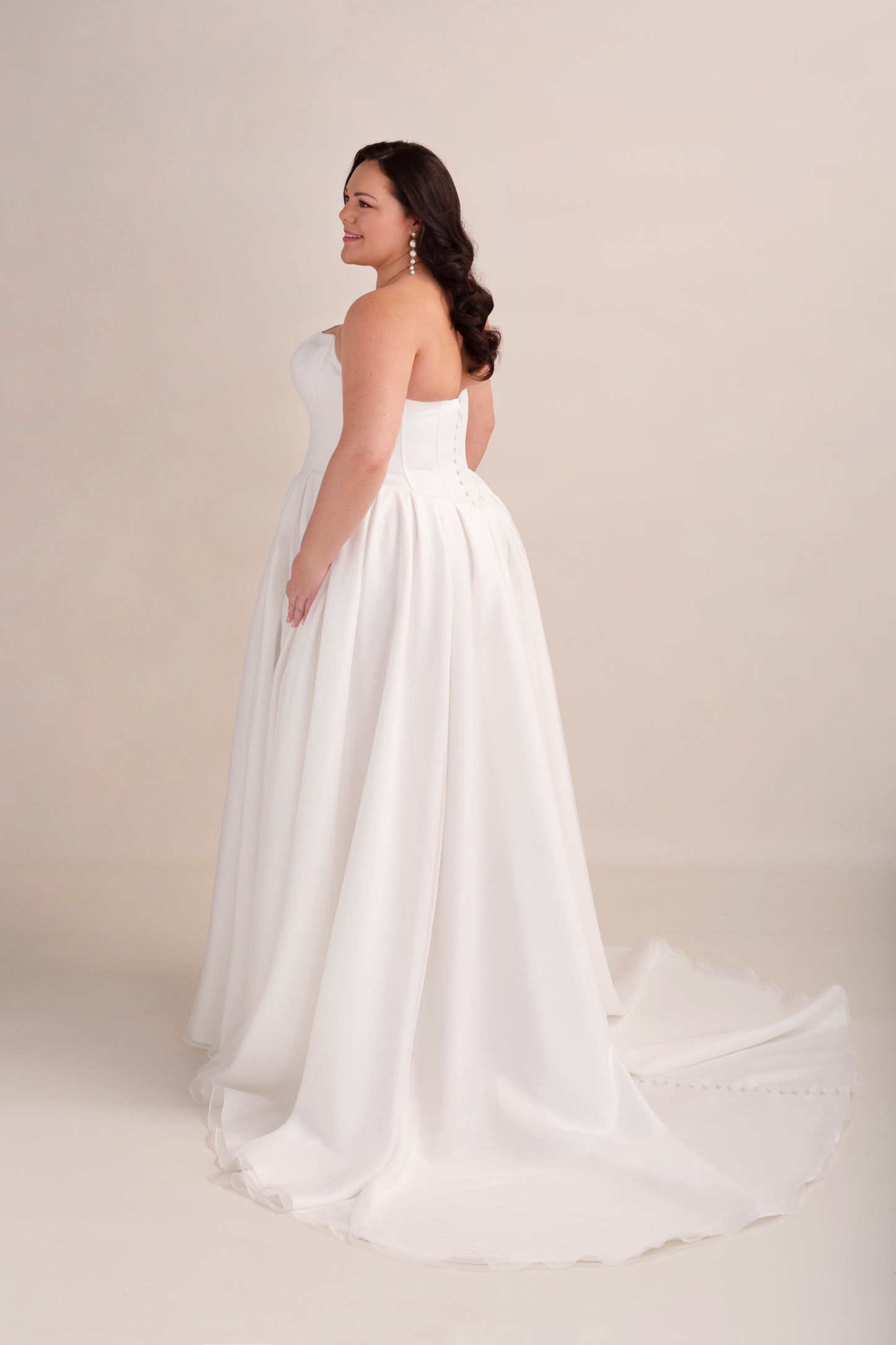Mikado Ball Gown Wedding Dress with Cat Eye Neckline, Basque V Waist