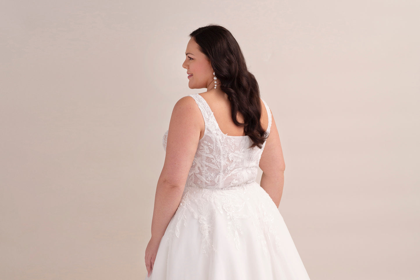 Lace and Tulle A-Line Wedding Gown with Square Neckline