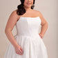 Printed Organza Ball Gown Wedding Dress with Cat Eye Neckline, V Waist