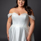 Corset style bodice wedding dress with lace drop shoulder full skirt