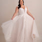 Lace and Tulle A-Line Wedding Gown with Lace Appliqué and Deep Plunge
