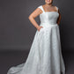 Aline wedding dress with square neckline cap sleeves