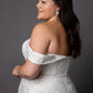 Trailing beaded lace wedding dress with soft scoop neckline drop shoulder