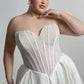 Fully boned lace strapless bodice with box pleated skirt