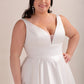 Satin A-Line Wedding Gown with Deep Plunge Neckline and Curved Bodice