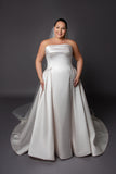 Slim Aline wedding dress with pleats on side cuff detail on bustline