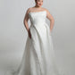 Cat-eye neckline A-line dress with side pleat trailing 3D lace