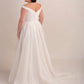 Glitter and Organza A-Line Wedding Gown with Ruched Bodice and Bardot